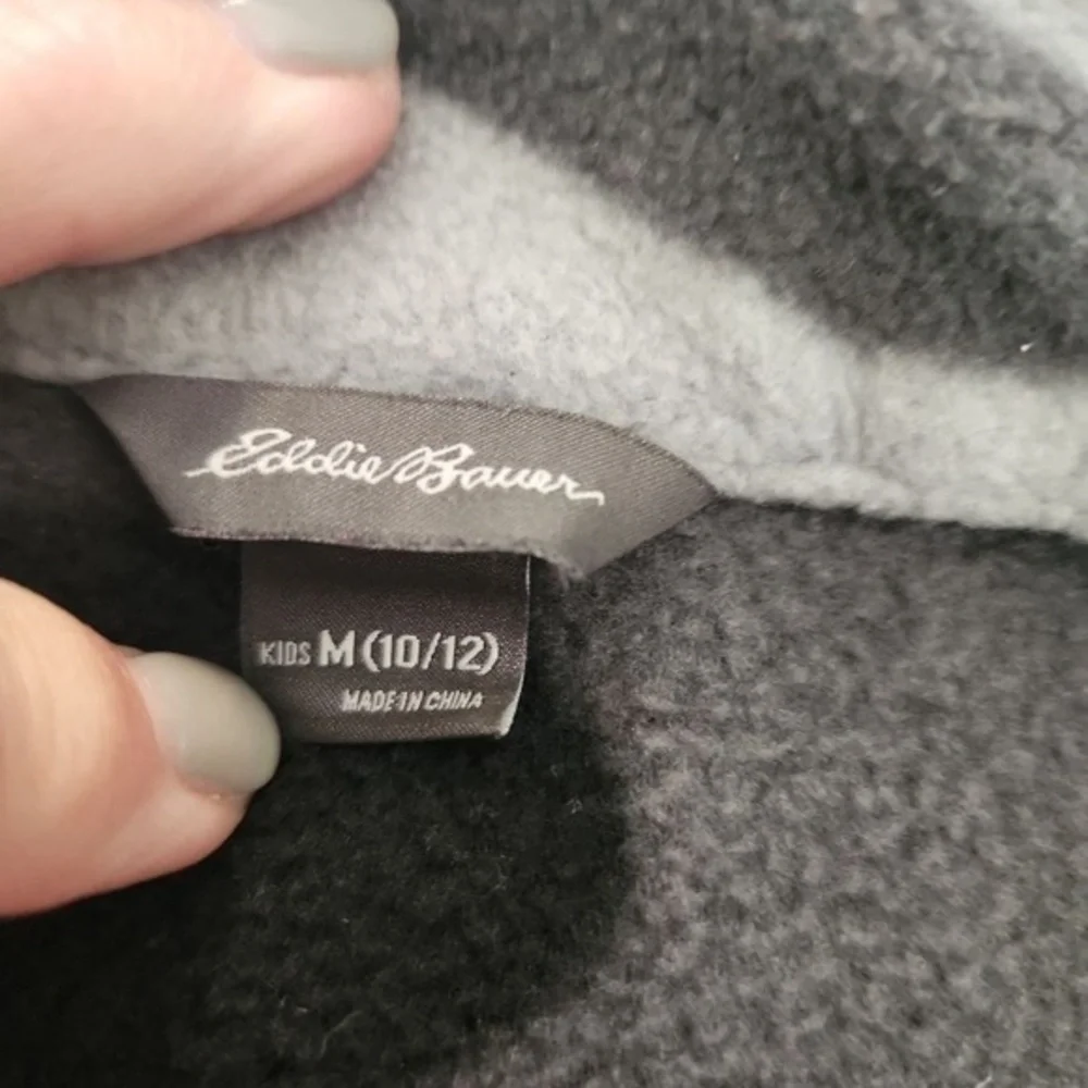 Eddie Bauer Fleece‎ Jacket Kids Size M 10/12 Grey Camo Outdoor Full-Zip Warm - Picture 3 of 8